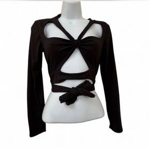 Goth Biker Black Cut-Out Long Sleeve Top, Baddie Top, Goth Glam Top, Grunge Top